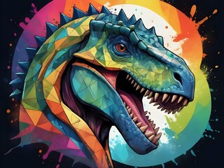 Naklejka premium Dinosaur face in geometric style, splash effect