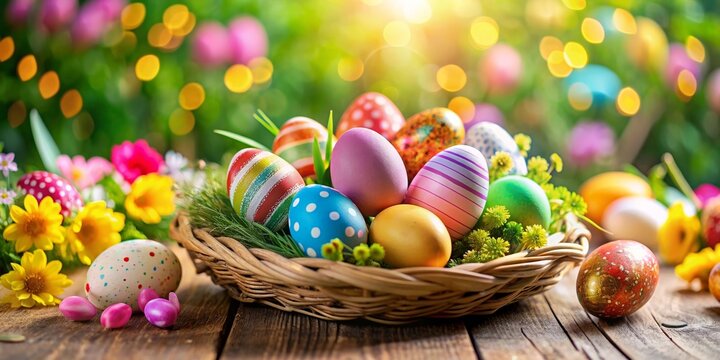 Joyful Easter celebrations with colorful decorations and Easter eggs, Easter, celebrations, holiday, happiness, joy