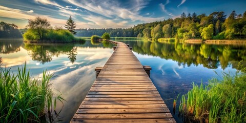 Wooden path over calm lake surrounded by nature, wooden, path, lake, water, nature, peaceful, tranquil, bridge, reflection