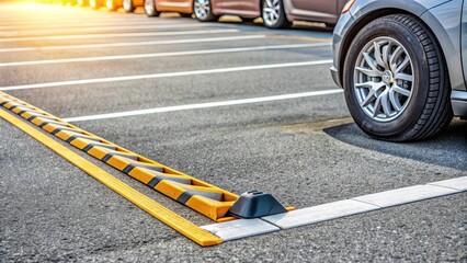 Parking stop for car wheels on asphalt pavement , vehicle, transportation, parking lot, wheel stop, curb