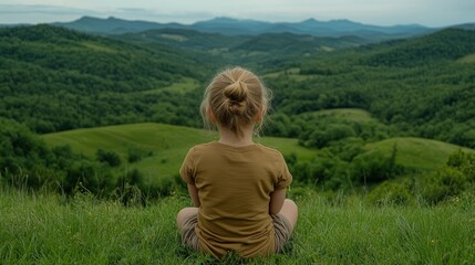 Fototapeta premium Girl Enjoys Valley View From Road, Nature’S Wonder