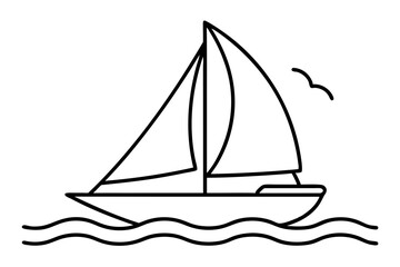 Elegant Sailboat Line Drawing: Minimalist Sailing Boat on Water Vector Illustration