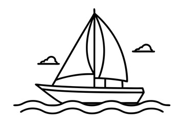 Elegant Sailboat Line Drawing: Minimalist Sailing Boat on Water Vector Illustration