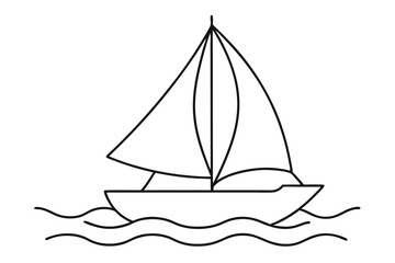 Elegant Sailboat Line Drawing: Minimalist Sailing Boat on Water Vector Illustration