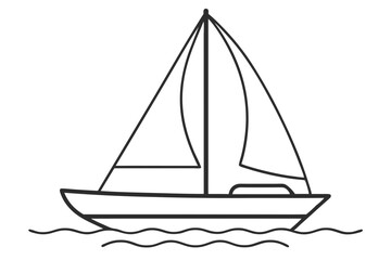 Elegant Sailboat Line Drawing: Minimalist Sailing Boat on Water Vector Illustration