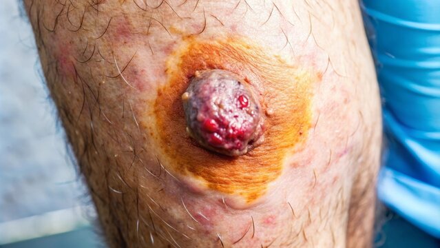 Close up image of liposarcoma tumor in thigh, liposarcoma, tumor, thigh, cancer, fat cells, malignant, diagnosis, treatment