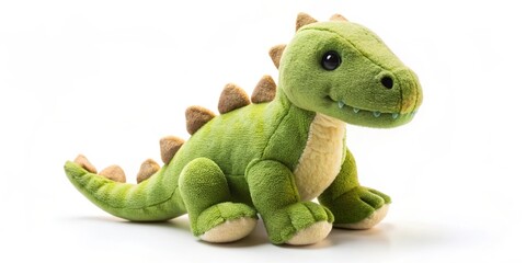 Fototapeta premium Cute and realistic dinosaur plush toy on a white background , Dinosaur, plush toy, cute, realistic, soft, stuffed animal