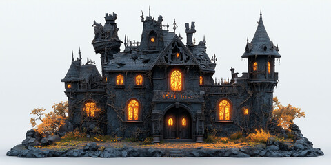 haunted spooky castle in the night illustration
