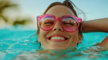 Beautiful Woman In Pool With Champagne, Luxury At Its Finest