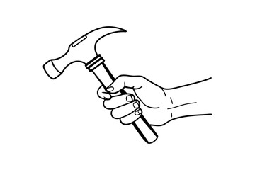 Hand Holding Hammer Line Art Vector Illustration Elegant and Detailed Drawing