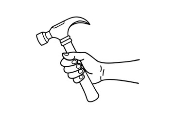 Hand Holding Hammer Line Art Vector Illustration Elegant and Detailed Drawing