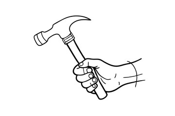 Hand Holding Hammer Line Art Vector Illustration Elegant and Detailed Drawing