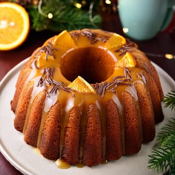 Winter citrus pound bundt cake with orange zest maple cirup syrup. Sweet Bundt Cake with Orange Maple Frosting