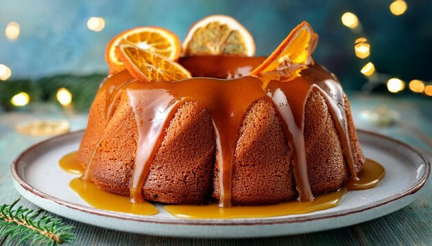 Winter citrus pound bundt cake with orange zest maple cirup syrup. Sweet Bundt Cake with Orange Maple Frosting