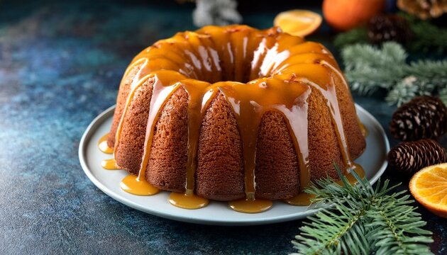 Winter citrus pound bundt cake with orange zest maple cirup syrup. Sweet Bundt Cake with Orange Maple Frosting