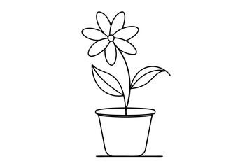 Elegant Line Art Vector Illustration of a Potted Flower Minimalist Design for Modern Decor