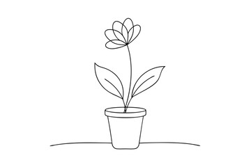 Elegant Line Art Vector Illustration of a Potted Flower Minimalist Design for Modern Decor