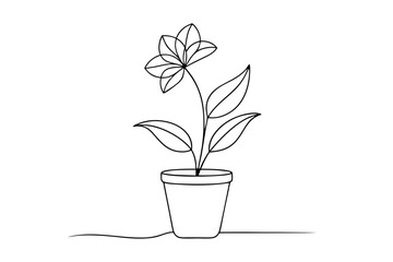 Elegant Line Art Vector Illustration of a Potted Flower Minimalist Design for Modern Decor