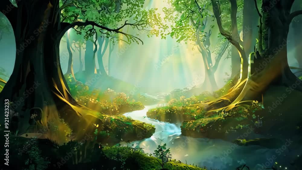 Wall mural Forest with Sunlight Filtering Through Trees