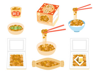 納豆のイラストのセット