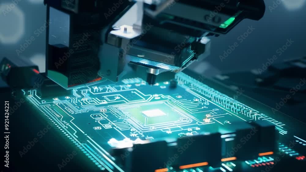 Aufkleber a close-up view highlights the detailed layout and glowing elements of an intricate circuit board, s