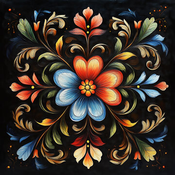 Traditional hand painted tole design for a canal boat or a narrow boat.
