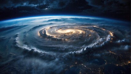 A spiral of clouds in the sky. AI.