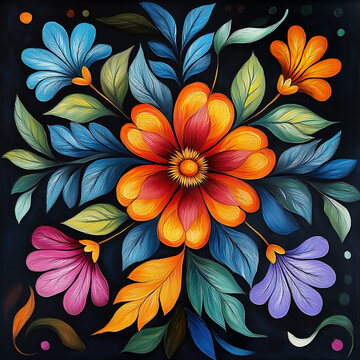 Traditional hand painted tole design for a canal boat or a narrow boat.