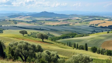 Obraz premium A panoramic view of rolling hills and open countryside, emphasizing the freedom and expansiveness of rural landscapes.