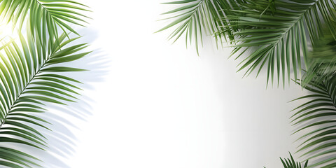 palm and tropical leaves on a white background. empty background for presentation