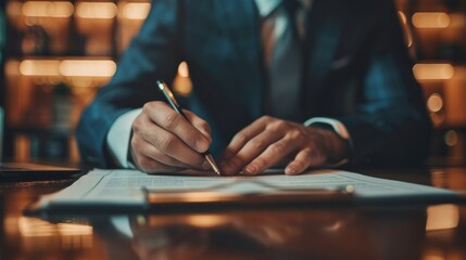 A CEO signing a contract to acquire a smaller company