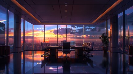 A corporate boardroom with tense negotiations taking place