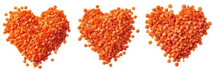 Untitled design - A set of  close-up of red lentils forming a heart shape on a transparent background