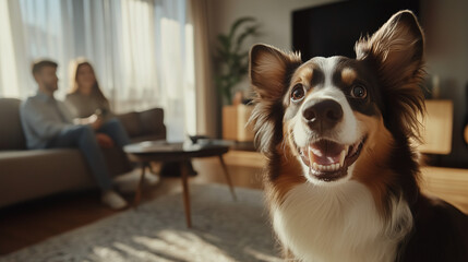 a dog and its owner in the living room