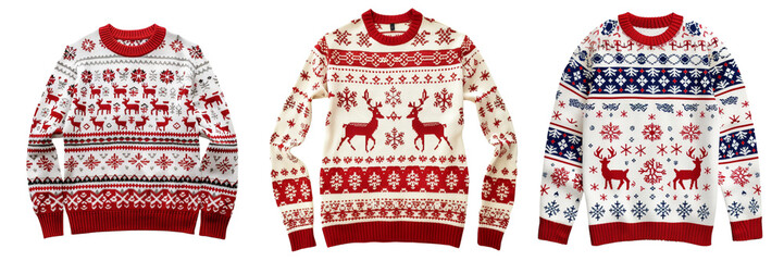 Untitled design - A set of  intricately designed Christmas ugly sweater isolated on a transparent background