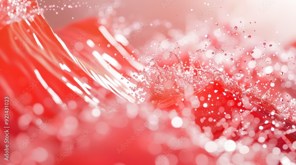 Poster capturing the energy and purity of a refreshing red beverage, with intricate textures and patterns f