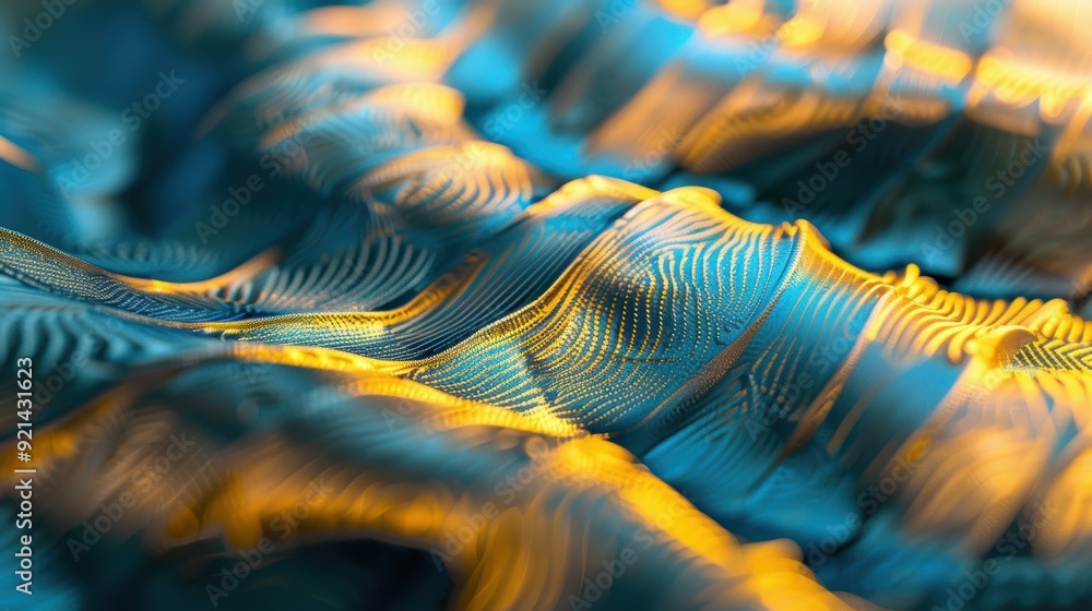 Aufkleber abstract background with golden waves flowing on a blue background, creating a sense of movement and