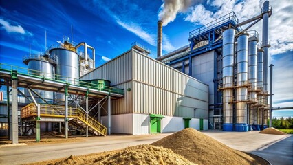A photo of a biomass facility , renewable energy, sustainable, industrial, power plant, bioenergy, facility