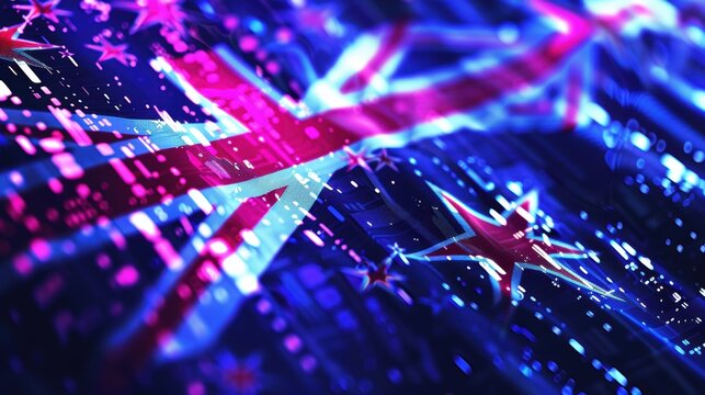 Futuristic digitalization concept with new zealand flag and data stream in the background