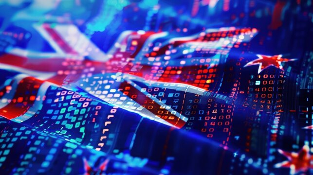 New zealand flag overlayed with binary code, suggesting technological advancements and the future of the country - Powered by Adobe