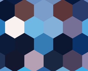 Fototapeta premium Abstract geometric background with blue, white, and brown hexagons