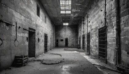 Obraz premium interior of an old dilapidated prison 