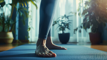 Horizontal photo banner for website header design with a sportive woman performing a yoga 