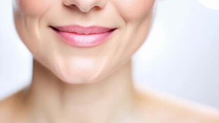 A woman showcases her lips and chin as she applies a natural beauty product, highlighting her skincare routine.