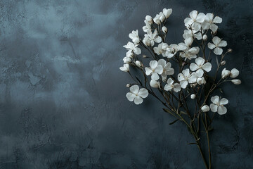 Delicate four petaled flowers surrounded by a dark blue room.