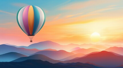 Fototapeta premium A vibrant hot air balloon soaring over colorful mountains at sunrise, capturing the essence of adventure and serenity.
