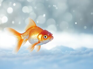 Fototapeta premium Goldfish isolated on winter background