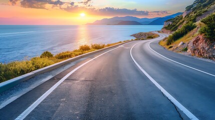 Naklejka premium Winding Coastal Road at Sunset