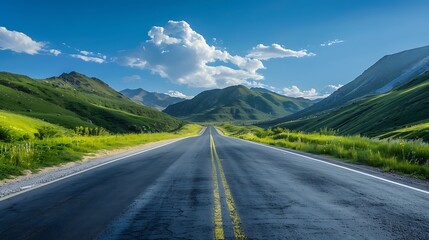 Naklejka premium Asphalt Road Through Mountain Valley