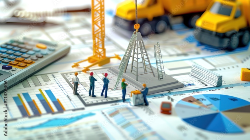 Wall mural generate a photo realistic image of a construction project team implementing financial strategies, w